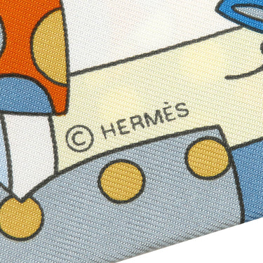 エルメス HERMES ツイリー ブルージーン×オレンジ×クレーム シルク スカーフ 【森のささやき/LES MURMURES DE LA FORET】