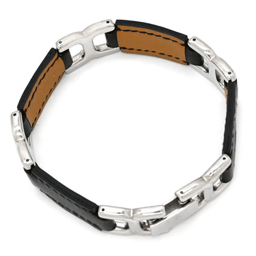 エルメス HERMES プラス ボーヴォ ブラック×シルバー レザー メタル ブレスレット レザーブレスレット Place Beauvau