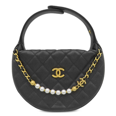 シャネル CHANEL ミニ ホーボーバッグ AP4584 ブラック キャビアスキン ハンドバッグ ゴールド金具 ココマーク ミニバッグ