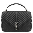 イヴ・サンローラン Yves Saint Laurent クラシック モノグラム ブラック レザー 2WAYバッグ シルバー金具 YSL カサンドラ Vステッチ ハンドバッグ リカラーあり