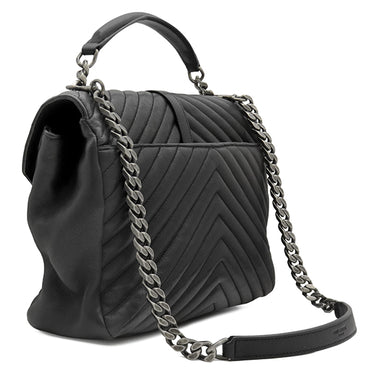 イヴ・サンローラン Yves Saint Laurent クラシック モノグラム ブラック レザー 2WAYバッグ シルバー金具 YSL カサンドラ Vステッチ ハンドバッグ リカラーあり