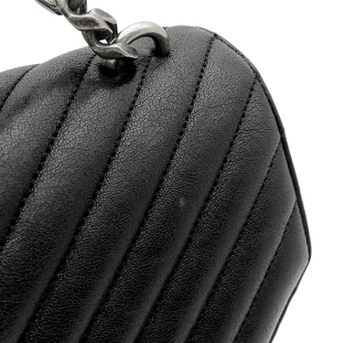 イヴ・サンローラン Yves Saint Laurent クラシック モノグラム ブラック レザー 2WAYバッグ シルバー金具 YSL カサンドラ Vステッチ ハンドバッグ リカラーあり