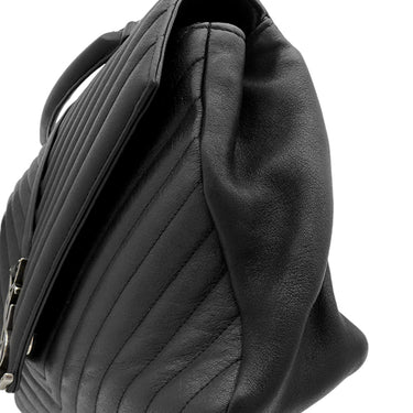 イヴ・サンローラン Yves Saint Laurent クラシック モノグラム ブラック レザー 2WAYバッグ シルバー金具 YSL カサンドラ Vステッチ ハンドバッグ リカラーあり