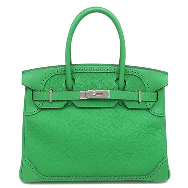 エルメス HERMES バーキン30 ギリーズ バンブー ヴォースイフト トゴ ハンドバッグ シルバー金具 緑 フリンジ タッセル