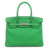エルメス HERMES バーキン30 ギリーズ バンブー ヴォースイフト トゴ ハンドバッグ シルバー金具 緑 フリンジ タッセル