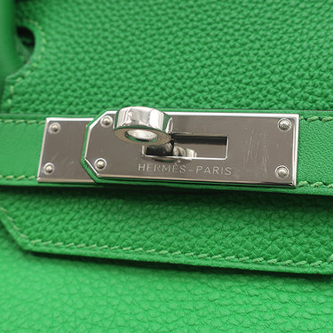エルメス HERMES バーキン30 ギリーズ バンブー ヴォースイフト トゴ ハンドバッグ シルバー金具 緑 フリンジ タッセル