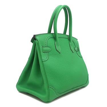 エルメス HERMES バーキン30 ギリーズ バンブー ヴォースイフト トゴ ハンドバッグ シルバー金具 緑 フリンジ タッセル