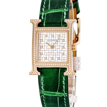 腕時計 エルメス HERMES Hウォッチ PM HH1.273c クオーツ レディース K18PG無垢 純正ダイヤ ホワイト スクエア H型 モザイク