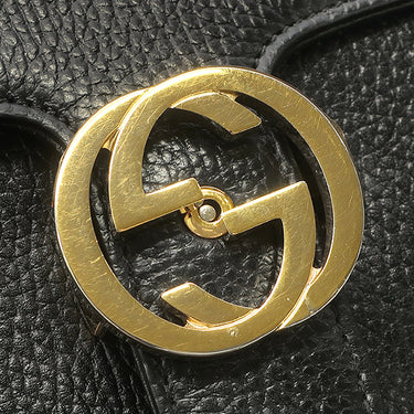 グッチ GUCCI インターロッキングG 510303 ブラック レザー ショルダーバッグ ゴールド金具 ダブルG チェーンバッグ