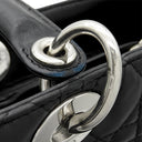 クリスチャン・ディオール Christian Dior レディディオール クラシック CAL44561 ブラック×レッド レザー ハンドバッグ シルバー金具 カナ―ジュ 付属品欠品 リカラー有