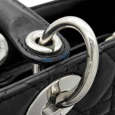 クリスチャン・ディオール Christian Dior レディディオール クラシック CAL44561 ブラック×レッド レザー ハンドバッグ シルバー金具 カナ―ジュ 付属品欠品 リカラー有
