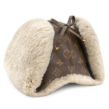 ルイヴィトン LOUIS VUITTON フライトキャップ M70739 モノグラム モノグラムキャンバス ビーバーファー 14037 キャップ ゴールド金具 パイロットキャップ ファーキャップ