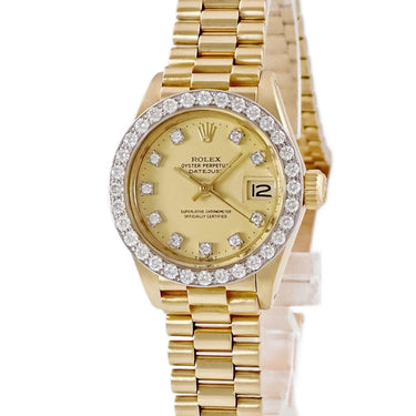 腕時計 ロレックス ROLEX デイトジャスト 26 6913 76番台 自動巻き レディース OH済 76番台 K18YG無垢 純正ダイヤ トリチウム