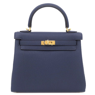 エルメス HERMES ケリー25 内縫い ブルーネイビー トゴ 2WAYバッグ ゴールド金具 青 ハンドバッグ ショルダー
