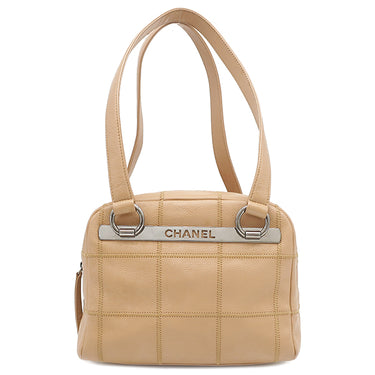 シャネル CHANEL チョコバー ベージュ キャビアスキン ハンドバッグ シルバー金具 ショルダーバッグ 肩掛け