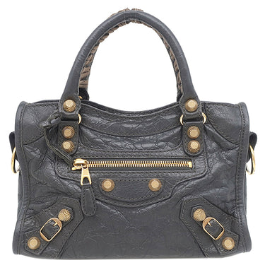 バレンシアガ BALENCIAGA ジャイアント ミニ シティ 309544 ダークグレー レザー 2WAYバッグ ゴールド金具 ハンドバッグ ショルダー ミラー欠品