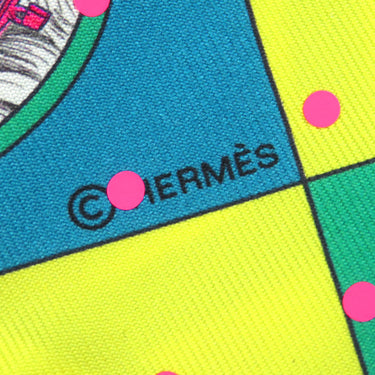 エルメス HERMES ツイリー H063603S メントール×ジョーヌ×ローズ シルク スカーフ 未使用 【COLLIERS ET CHIENS/首輪と犬】