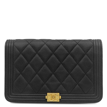 シャネル CHANEL ボーイシャネル ブラック キャビアスキン チェーンウォレット ヴィンテージ金具 黒 チェーンショルダー