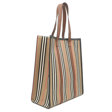 バーバリー BURBERRY ノース サウス ブックトート 8078436 アーカイブベージュ PVC レザー トートバッグ ゴールド金具 ストライプ