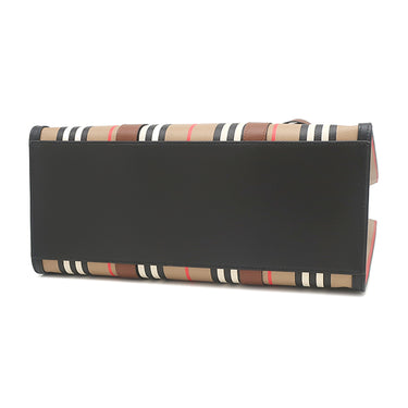 バーバリー BURBERRY ノース サウス ブックトート 8078436 アーカイブベージュ PVC レザー トートバッグ ゴールド金具 ストライプ