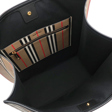 バーバリー BURBERRY ノース サウス ブックトート 8078436 アーカイブベージュ PVC レザー トートバッグ ゴールド金具 ストライプ