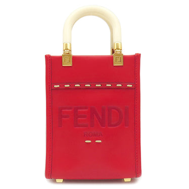 フェンディ FENDI サンシャイン ショッパー ミニ 8BS051 レッド×アイボリー レザー 2WAYバッグ ゴールド金具 ロゴ ショルダー ミニトート