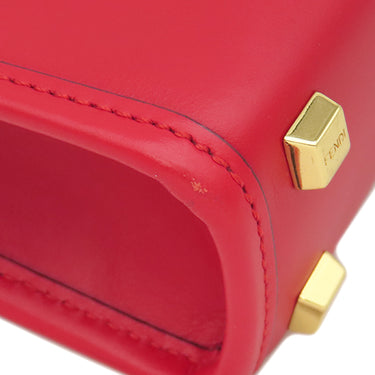 フェンディ FENDI サンシャイン ショッパー ミニ 8BS051 レッド×アイボリー レザー 2WAYバッグ ゴールド金具 ロゴ ショルダー ミニトート