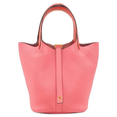 エルメス HERMES ピコタンロック 18 PM タッチ ローズアザレ×ブーゲンビリア トリヨンクレマンス アリゲーターマット ハンドバッグ ゴールド金具 クロコ
