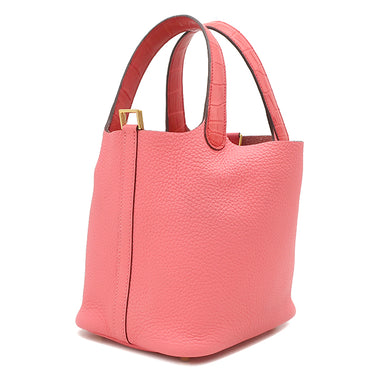 エルメス HERMES ピコタンロック 18 PM タッチ ローズアザレ×ブーゲンビリア トリヨンクレマンス アリゲーターマット ハンドバッグ ゴールド金具 クロコ