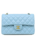 シャネル CHANEL マトラッセ23 ダブルフラップ A01113 ライトブルー キャビアスキン ショルダーバッグ ゴールド金具 チェーンショルダー