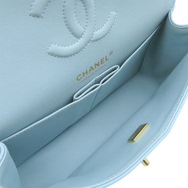 シャネル CHANEL マトラッセ23 ダブルフラップ A01113 ライトブルー キャビアスキン ショルダーバッグ ゴールド金具 チェーンショルダー