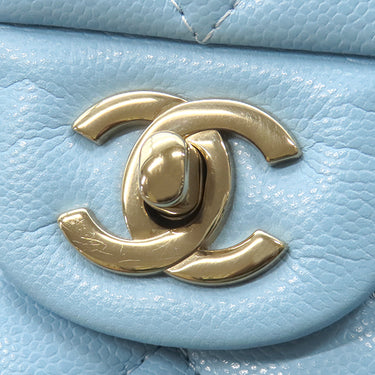 シャネル CHANEL マトラッセ23 ダブルフラップ A01113 ライトブルー キャビアスキン ショルダーバッグ ゴールド金具 チェーンショルダー