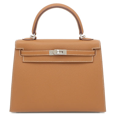 エルメス HERMES ケリー25 外縫い ゴールド ヴォーエプソン 2WAYバッグ シルバー金具 新品 未使用 茶 2026年製