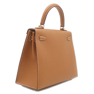 エルメス HERMES ケリー25 外縫い ゴールド ヴォーエプソン 2WAYバッグ シルバー金具 新品 未使用 茶 2026年製