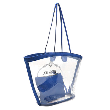 プラダ PRADA カナパ プレックス クリアバッグ 1BG166 クリア×ブルー ビニール キャンバス レザー トートバッグ シルバー金具 ロゴ ビニールバッグ トート