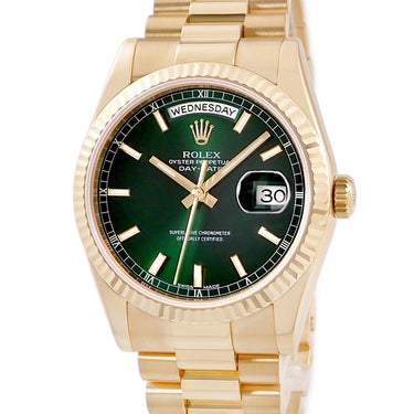 腕時計 ロレックス ROLEX デイデイト 36 118238 K番 自動巻き メンズ メーカーOH済 K番 K18YG無垢 グリーン バー プレジデントブレス