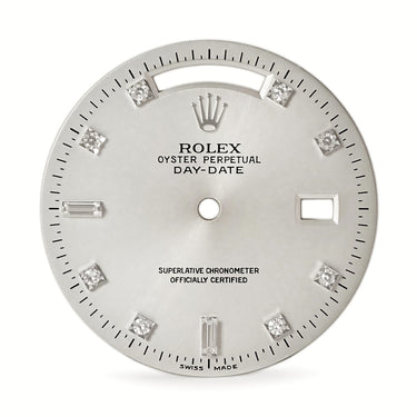 ロレックス ROLEX 純正 デイデイト 18239A用 ダイアル シルバー ステンレススチール 純正ダイヤモンド 腕時計パーツ バゲットカット ダイヤ 文字盤 3針 シルバー サンレイ