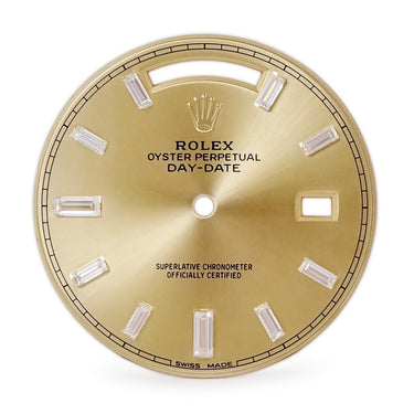 ロレックス ROLEX 純正 デイデイト 228238A用 ダイアル シャンパンゴールド ステンレススチール 純正ダイヤモンド 腕時計パーツ バゲットカット ダイヤ 文字盤 3針 シャンパンゴールド サンレイ