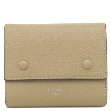 セリーヌ CELINE スモール フォールデッド マルチファンクション ベージュ×レッド レザー 三つ折り財布 シルバー金具 グレージュ バイカラー 小銭入れ