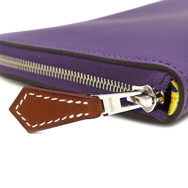 エルメス HERMES アザップロング シルクイン パープル エバーカラー 長財布 シルバー金具 紫 黄色 貝殻 ラウンドジップ 2026年製