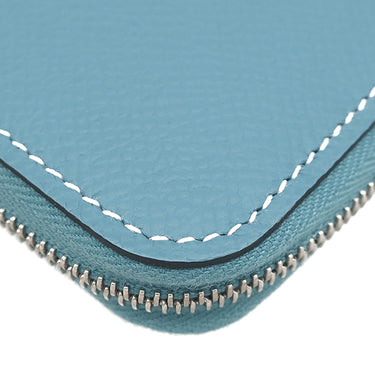 エルメス HERMES アザップロング シルクイン ニューブルージーン ヴォーエプソン 長財布 シルバー金具 水色 茶 ラウンドジップ