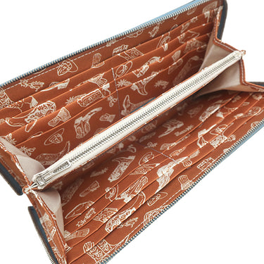 エルメス HERMES アザップロング シルクイン ニューブルージーン ヴォーエプソン 長財布 シルバー金具 水色 茶 ラウンドジップ