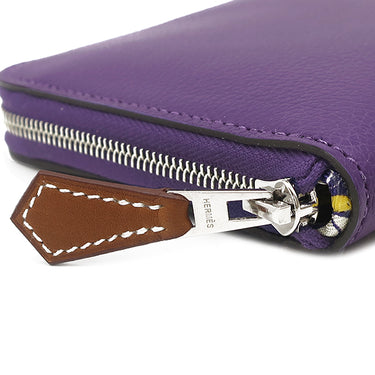 エルメス HERMES アザップ シルクイン コンパクト パープル エバーカラー コインケース シルバー金具 紫 黄色 貝殻 ラウンドジップ 2026年製