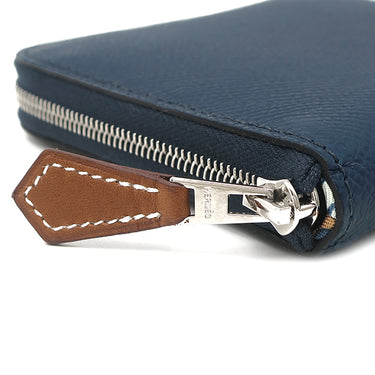 エルメス HERMES アザップ シルクイン コンパクト ブルードプリュス ヴォーエプソン コインケース シルバー金具 紺 ラウンドジップ