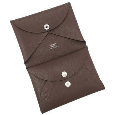 エルメス HERMES カルヴィ デュオ ショコラ エバーカラー カードケース シルバー金具 フラグメントケース