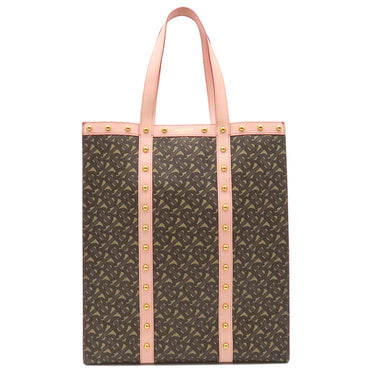 バーバリー BURBERRY TBモノグラム ブックトート ブラウン×ピンク PVC レザー トートバッグ ゴールド金具