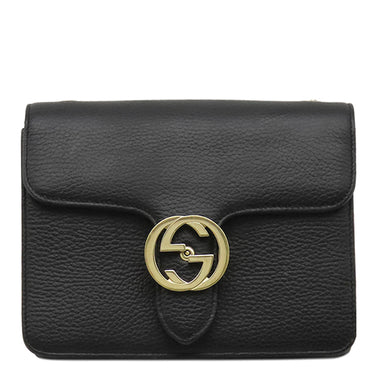 グッチ GUCCI インターロッキングG チェーンショルダー 510304 ブラック レザー ショルダーバッグ ゴールド金具 黒 アウトレット品