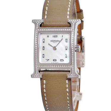 腕時計 エルメス HERMES Hウォッチ PM HH1.235 クオーツ レディース 純正ダイヤ ホワイト シェル スクエア アラビア H型