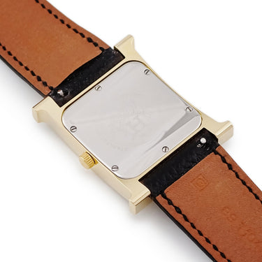 腕時計 エルメス HERMES Hウォッチ MM HH1.501 クオーツ メンズ レディース ホワイト 白 GP 金 メッキ H型 アラビア スクエア