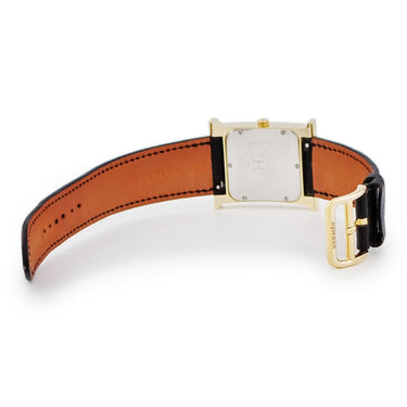 腕時計 エルメス HERMES Hウォッチ MM HH1.501 クオーツ メンズ レディース ホワイト 白 GP 金 メッキ H型 アラビア スクエア